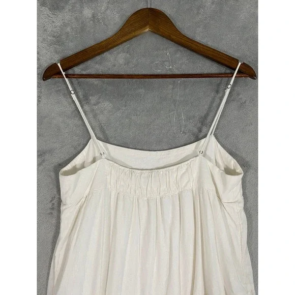 Abercrombie & Fitch Dress Sz M White Linen Blend Tiered Maxi Adjustable Coastal - Picture 5 of 10